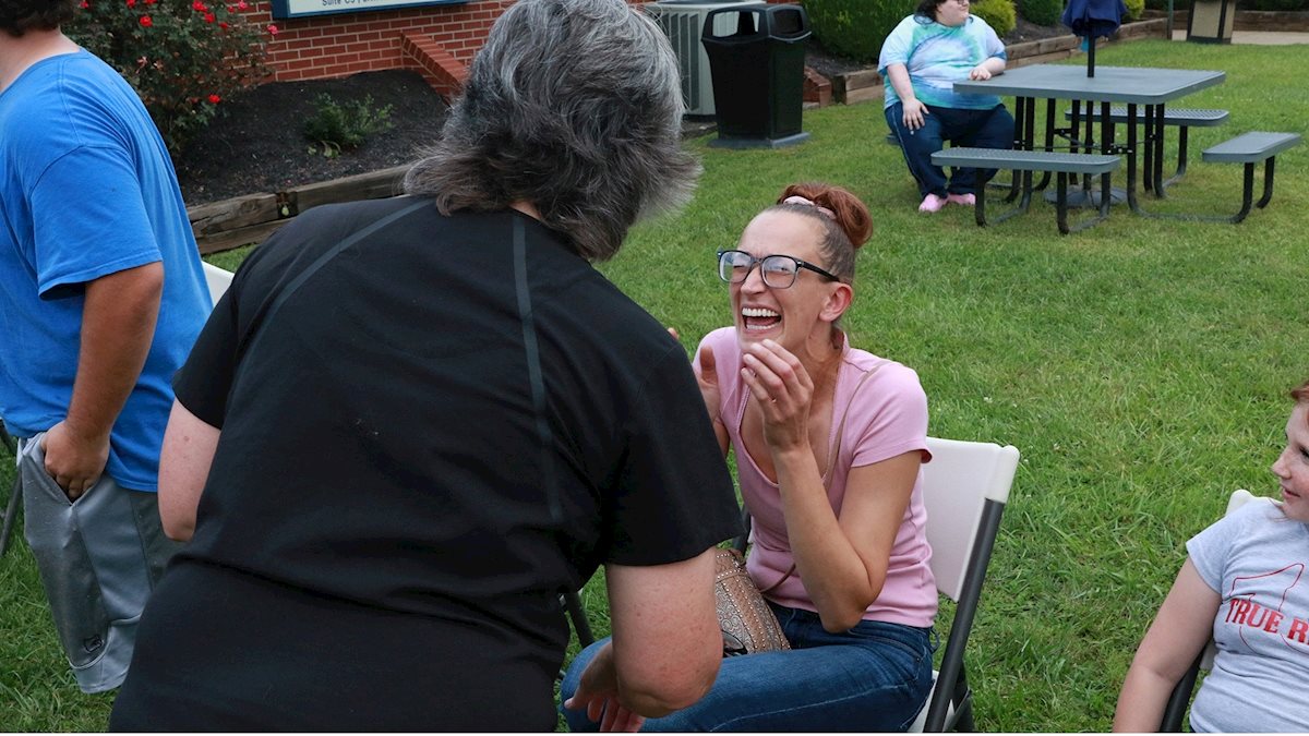 A Buckhannon resident receives an eye exam at the make-shift clinic